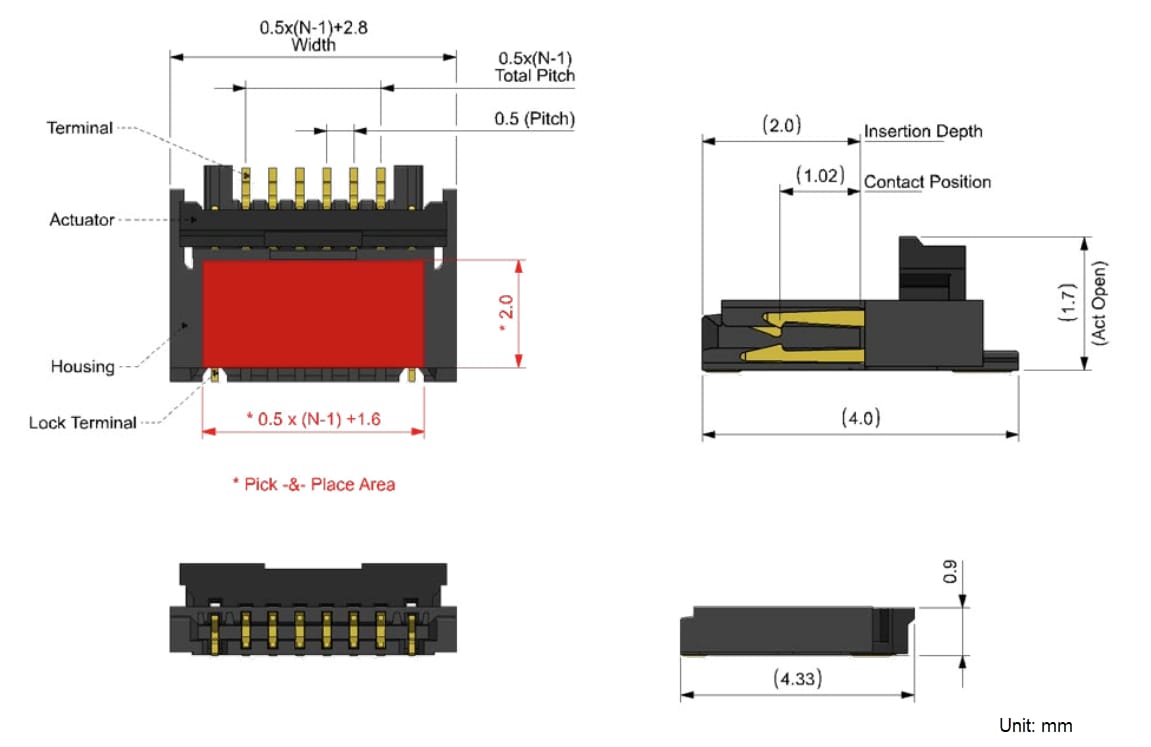 机械图纸 - Molex Easy-On FFC/FPC FlatLock连接器